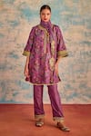 Buy_Priyanka Singh_Purple Silk Print Floral Round Neck A-line Kurta Pant Set _at_Aza_Fashions