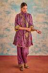 Shop_Priyanka Singh_Purple Silk Print Floral Round Neck A-line Kurta Pant Set _at_Aza_Fashions