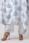 Sanjev Marwaaha_Ivory Modal Satin Hand Block Printed Collared Asymmetric Kaftan And Pant Set _Online_at_Aza_Fashions