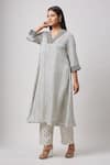 Buy_Sanjev Marwaaha_Ivory Mini Silk Hand Block Printed V Neck Kurta And Pant Set _Online_at_Aza_Fashions