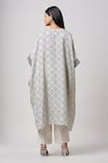 Shop_Sanjev Marwaaha_Ivory Mini Silk Hand Block Printed Geometrc V Neck Kaftan And Pant Set _at_Aza_Fashions