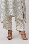 Sanjev Marwaaha_Ivory Mini Silk Hand Block Printed Geometrc V Neck Kaftan And Pant Set _Online_at_Aza_Fashions