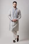 Buy_Sanjev Marwaaha_Grey Cotton Silk Printed Zig Zag Kurta And Pant Set _at_Aza_Fashions