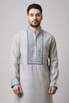 Shop_Sanjev Marwaaha_Grey Cotton Silk Printed Zig Zag Kurta And Pant Set _Online_at_Aza_Fashions