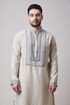 Shop_Sanjev Marwaaha_Grey Cotton Silk Printed Triangle Bead Work Kurta And Pant Set_Online_at_Aza_Fashions