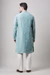 Shop_Sanjev Marwaaha_Blue Soy Silk Embroidered Thread Floral Kurta And Pant Set_at_Aza_Fashions