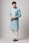 Sanjev Marwaaha_Blue Soy Silk Embroidered Thread Floral Kurta And Pant Set_Online_at_Aza_Fashions