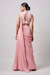 Sanjev Marwaaha_Pink Soy Silk Hand Embroidery Pearl Halter Neck Pre-draped Saree With Blouse_Online_at_Aza_Fashions