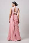 Sanjev Marwaaha_Pink Soy Silk Hand Embroidery Pearl Halter Neck Pre-draped Saree With Blouse _Online_at_Aza_Fashions