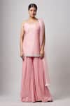 Buy_Sanjev Marwaaha_Pink Soy Silk Embroidered Pearl Scoop Neck Kurta Sharara Set_at_Aza_Fashions