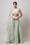 Buy_Sanjev Marwaaha_Green Raw Silk Had Embroidered Butta High Neck Hand Lehenga Set _at_Aza_Fashions