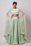 Buy_Sanjev Marwaaha_Green Raw Silk Had Embroidered Butta High Neck Hand Lehenga Set _Online_at_Aza_Fashions