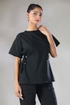 Shop_deWAR_Black Ponte Polyester (46%) Spandex Cotton (40%) Bulls With Side Eyelets T-shirt _Online_at_Aza_Fashions