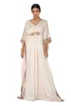 Buy_One Knot One By Ashna_Ivory Polyester, Satin Beads, Crystals V-neck Zardozi Embellished Kaftan _at_Aza_Fashions