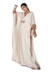 Buy_One Knot One By Ashna_Ivory Polyester, Satin Beads, Crystals V-neck Zardozi Embellished Kaftan _Online_at_Aza_Fashions