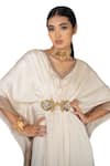 Shop_One Knot One By Ashna_Ivory Polyester, Satin Beads, Crystals V-neck Zardozi Embellished Kaftan _Online_at_Aza_Fashions