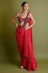 Buy_One Knot One_Red Metallic Georgette Embroidery Cutdana Pre-stitched Saree With Blouse_at_Aza_Fashions