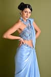 Buy_One Knot One_Blue Fluid Metallic Organza Embroidery Sequin Pre-draped Saree With Blouse _Online_at_Aza_Fashions