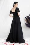 Shop_One Knot One By Ashna_Black Polyester, Crepe Buckles, Beads Square Neck Draped Sleeve Gown With Belt _at_Aza_Fashions