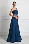One Knot One_Blue Chinon Chiffon Embroidery Sequin Square Neck Floral Placement Gown_Online_at_Aza_Fashions