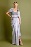 Buy_One Knot One_Grey Metallic Organza Embroidery Cutdana Sweetheart Neck Gown_at_Aza_Fashions