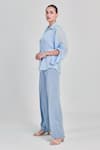 Buy_One Knot One_Blue Double Georgette Embroidery Bead Collar Floral Placement Shirt And Pant Set _Online_at_Aza_Fashions