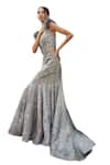 Shop_Varun Chakkilam_Grey Organza Embroidery Floral Plunging V Neck Crystal Gown _Online_at_Aza_Fashions