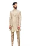 Buy_Varun Chakkilam_Beige Tulle Silk Embroidery Thread Abstract Jacket Kurta Set _Online_at_Aza_Fashions