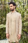 Shop_Varun Chakkilam_Beige Tulle Silk Embroidery Thread Abstract Jacket Kurta Set _Online_at_Aza_Fashions