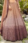 Shop_Varun Chakkilam_Brown Organza Embroidery Sequins Plunging V Neck Ombre Lehenga Set _at_Aza_Fashions