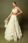 Buy_Varun Chakkilam_White Organza Embroidery Pearls Sequin Flower Corsage Lehenga With Blouse _at_Aza_Fashions