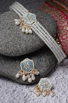 Dugran By Dugristyle_White Kundan Embellished Choker Necklace Set_Online_at_Aza_Fashions