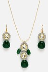 Shop_Dugran By Dugristyle_Green Kundan Embellished Pendant Necklace Set_at_Aza_Fashions