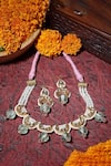 Shop_Dugran By Dugristyle_White Kundan Natural Stones Embellished Choker Necklace Set_at_Aza_Fashions