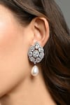 The Jewel Factor_Silver Plated Pearls Sukoon Embellished Drop Earrings _Online_at_Aza_Fashions