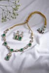 Shop_The Jewel Factor_Green Semi Precious Stones The Royal Heritage Necklace And Earrings Set _at_Aza_Fashions