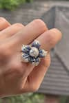 Shop_THE JEWEL FACTOR_Blue Crystals The Flower Ring _at_Aza_Fashions