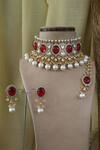 Buy_Studio6 Jewels_Red Stones, Beads Mughal Carved Choker Set _at_Aza_Fashions