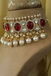 Shop_Studio6 Jewels_Red Stones, Beads Mughal Carved Choker Set _Online_at_Aza_Fashions