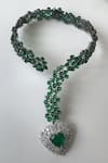 Shop_Studio6 Jewels_Green Stones Heart Carved Pendant Necklace Set _at_Aza_Fashions