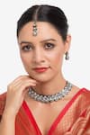 Buy_Ruby Raang_Grey Kundan Hand Embellished Choker Necklace Set _at_Aza_Fashions