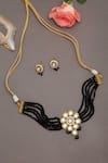 Shop_Ruby Raang_Black Kundan Beads Hand Embellished Choker Necklace Set _at_Aza_Fashions