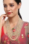 Buy_Ruby Raang_Gold Plated Kundan Hand Embellished Layered Long Necklace _at_Aza_Fashions