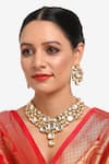 Buy_Ruby Raang_Gold Plated Kundan Cluster Necklace Set _at_Aza_Fashions