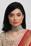 Buy_Ruby Raang_Blue Kundan Floral Carved Choker _at_Aza_Fashions