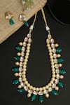 Shop_Ruby Raang_Green Kundan Long Layered And Earrings Set_at_Aza_Fashions