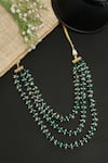 Shop_Ruby Raang_Green Stones Triple Layered Embellished Necklace _at_Aza_Fashions