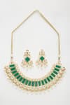 Buy_Ruby Raang_Green Kundan Geometric Stone Embellished Necklace Set_Online_at_Aza_Fashions