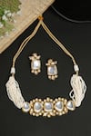 Shop_Ruby Raang_White Beads Kundan Studded Choker Set _at_Aza_Fashions