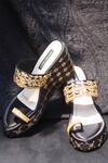 Buy_Shradha Hedau Footwear Couture_Black Zari Thread Rihanna Embroidered Wedges _at_Aza_Fashions